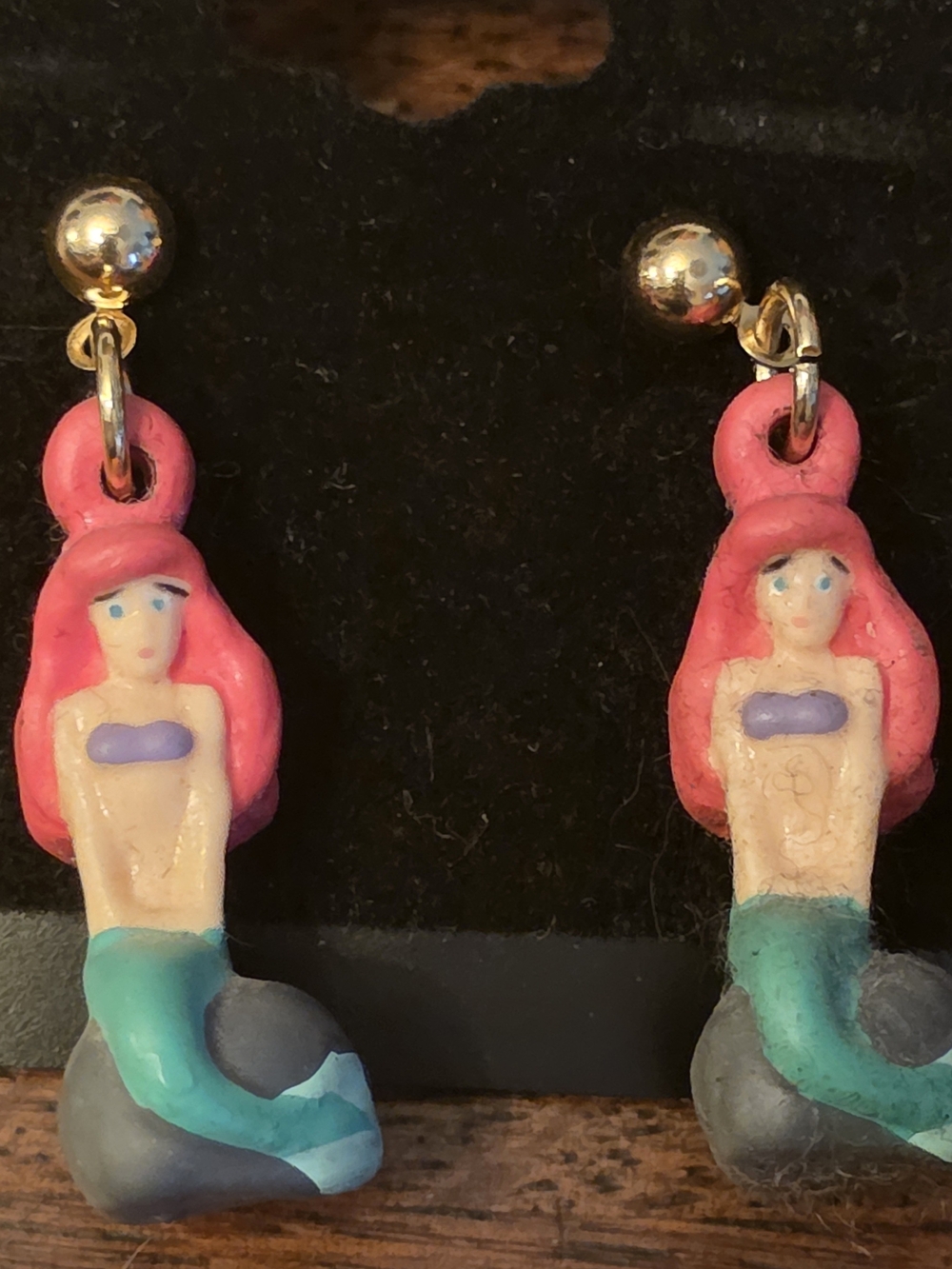 Little Mermaid Drop Earrings. Pink And Green.